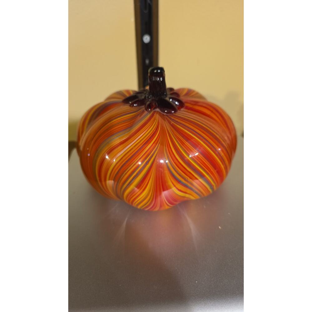 Glitzhome Multi Striped Hand Blown Glass Pumpkin